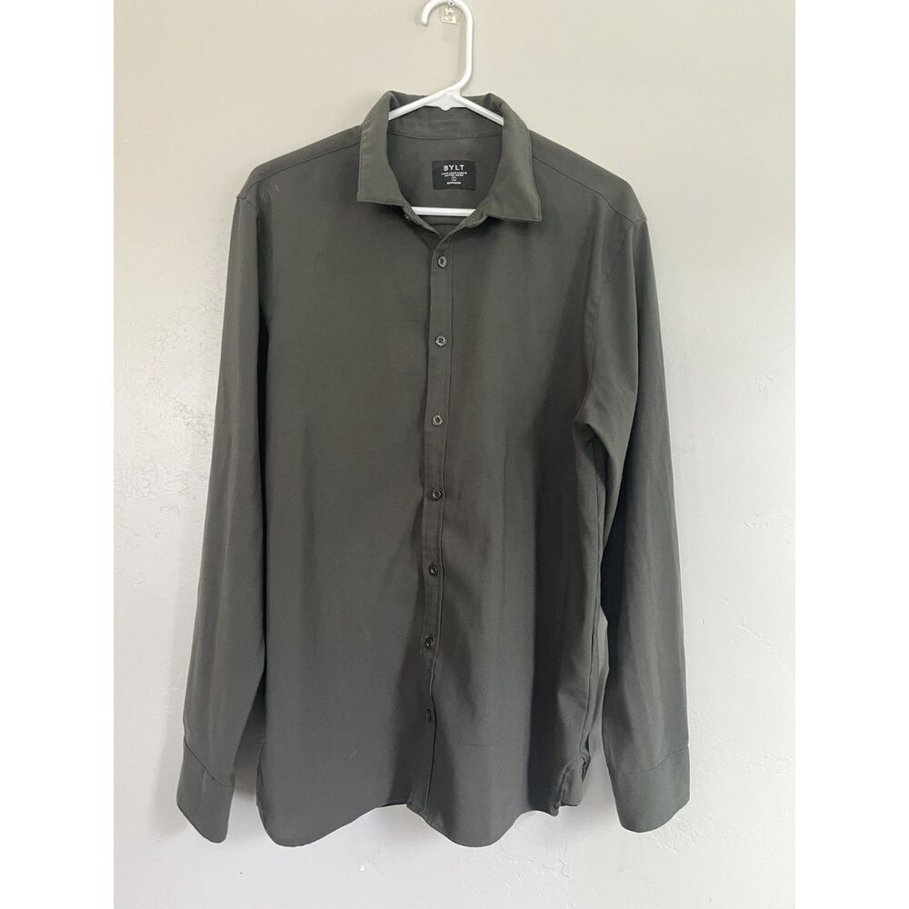Bylt Basics Premium Men's Long Sleeve Dark Green Button Down Shirt Size L